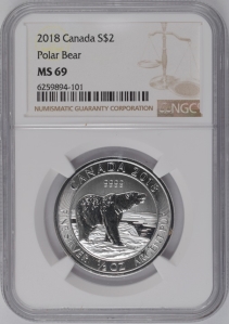 NGC MS65 2022 $2 カナダ ポーラーベア ブラック リング 020 2022 $2 Canada Polar Bear - Blackened Outer Ring ~ NGC MS65