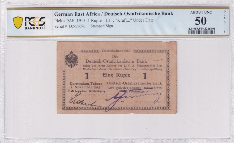 German Ruppee 1915 German East Africa 1 Rupie - PCGS AU50 (Details)