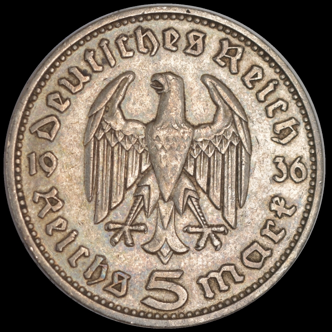 5 Deutsche Reichsmark 1936 Paul Von Hindenburg Wert 1936-J Germany 5 Reichsmark - Third Reich - Paul von Hindenburg