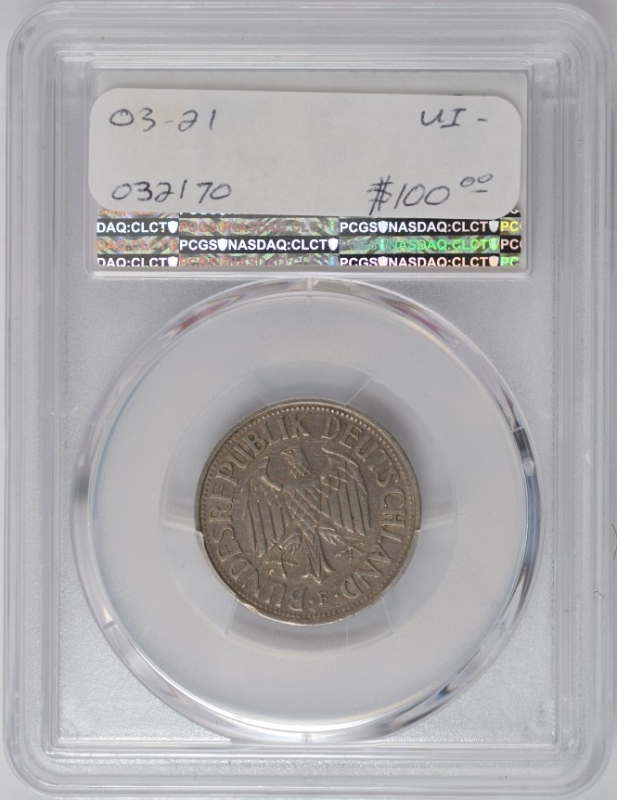 1954-F Germany 1 Deutsche Mark - Federal Republic - PCGS AU50