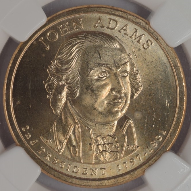 2007-P U.S. $1 - John Adams - NGC BU (Double Edge Lettering Inverted!)