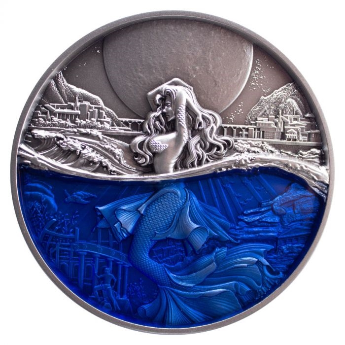 2022 Chad 10,000 Francs - Mermaid Under the Moon - 2oz Silver w/ Copper