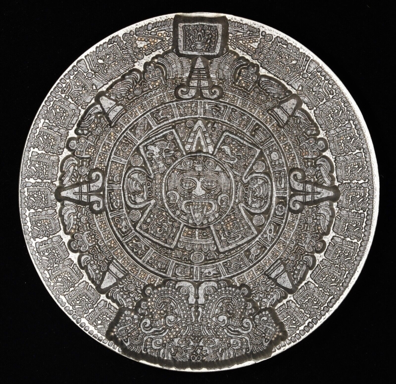 2022 South Korea - Aztec Sun Stone Calender - 2oz Antiqued Silver Stacker