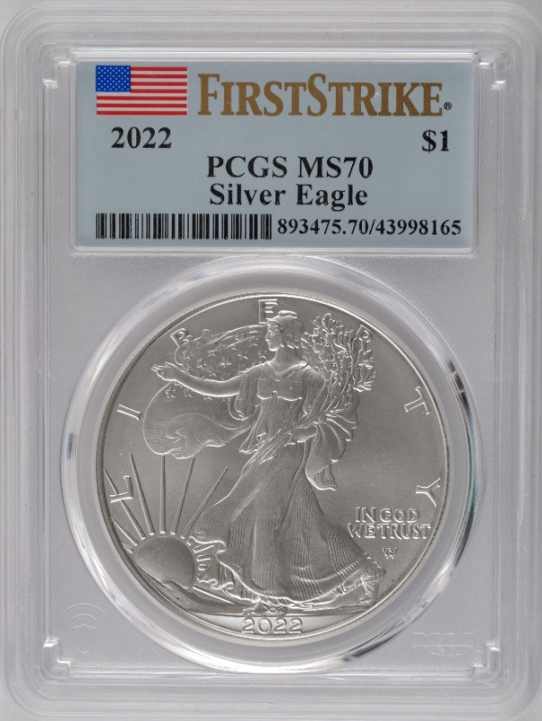 2022 U.S. $1 - American Silver Eagle - PCGS MS70 (First Strike Flag Label)