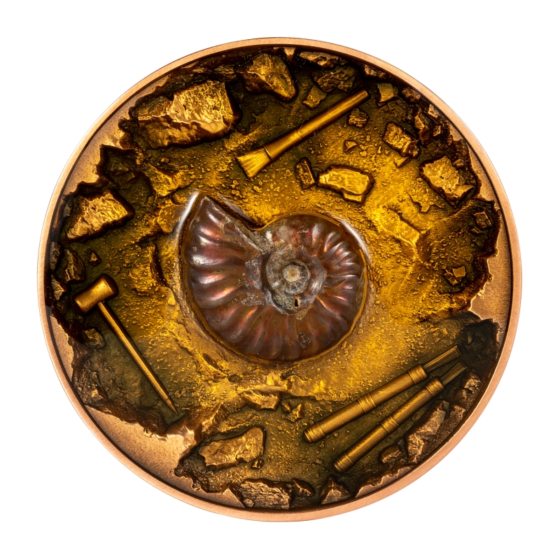 2023 Chad 5,000 Francs - Ammonite Fossil Excavation - 1oz Silver w/ Copper