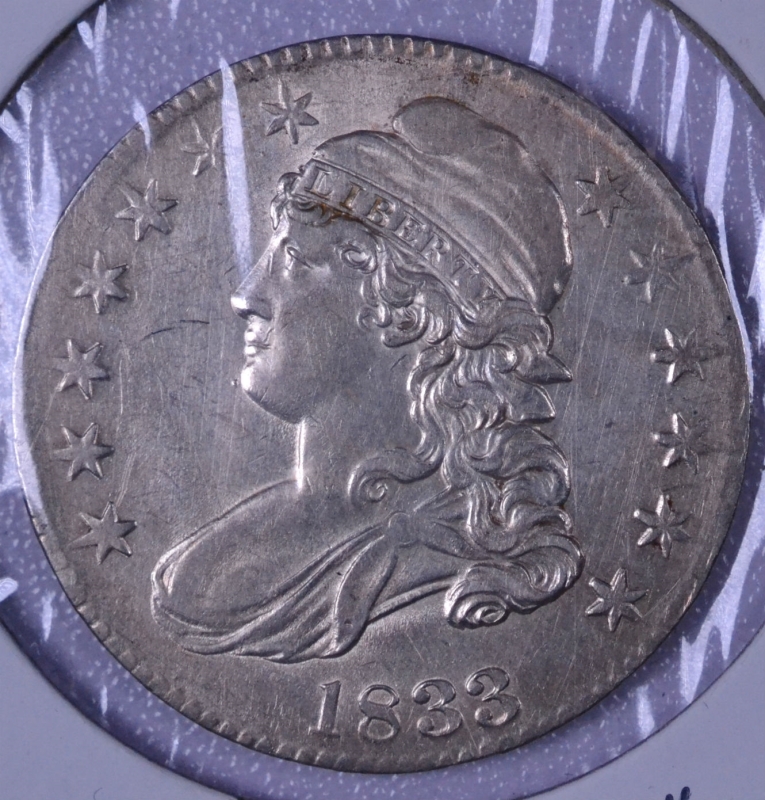 1833 Capped Bust Half Dollar AU Cleaned