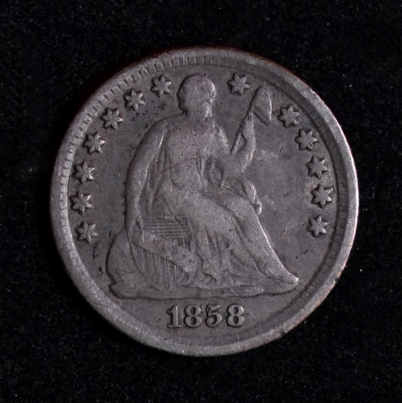 1858-O H10C Liberty Seated Half Dime - F