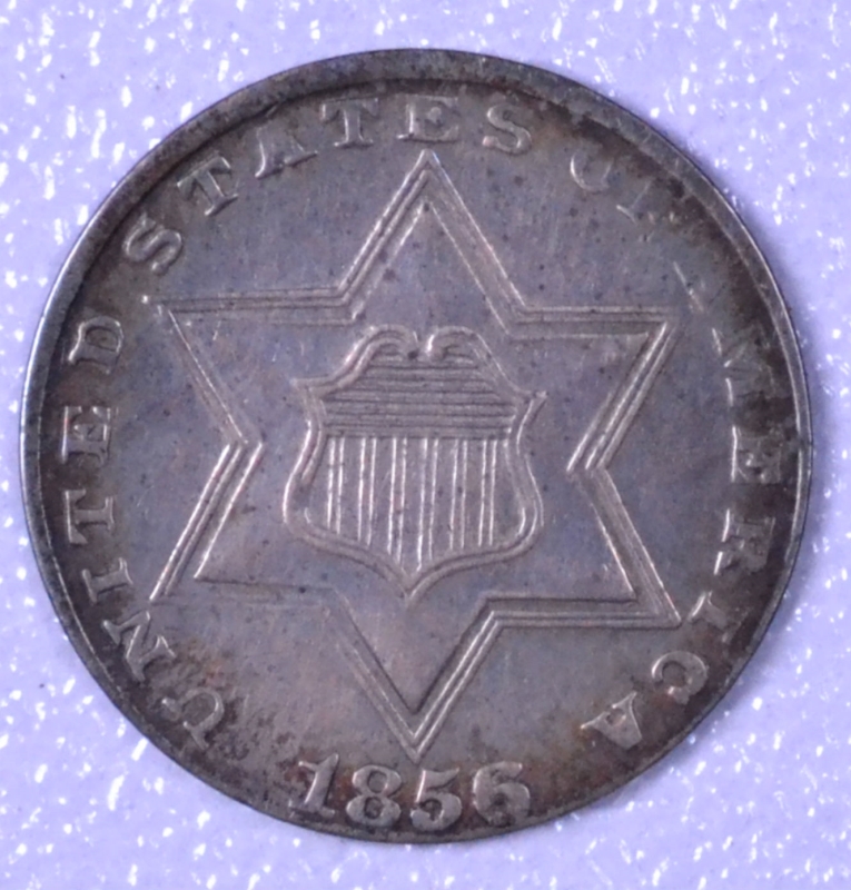 1856 3C Silver ThreeCent Piece AU+