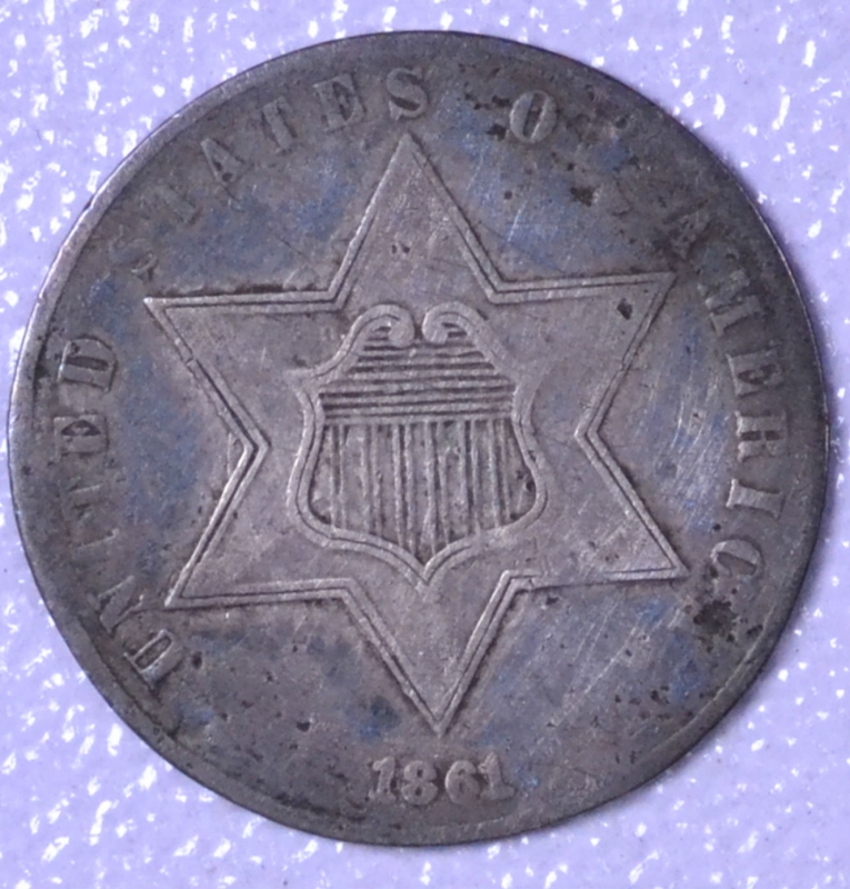 1861 3C Silver ThreeCent Piece EF