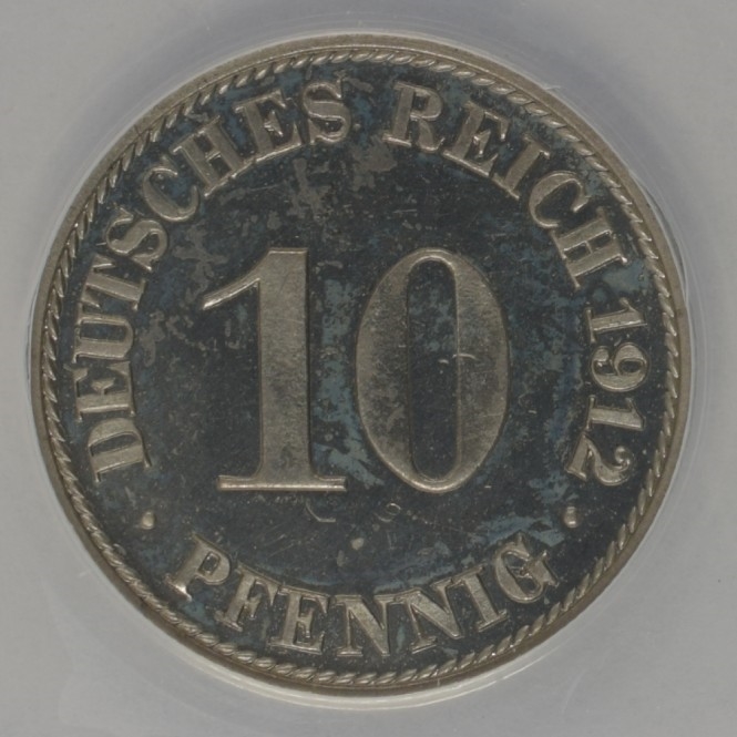 1912 Germany 10 Pfennig Wilhelm II (Small Shield) ANACS PF63