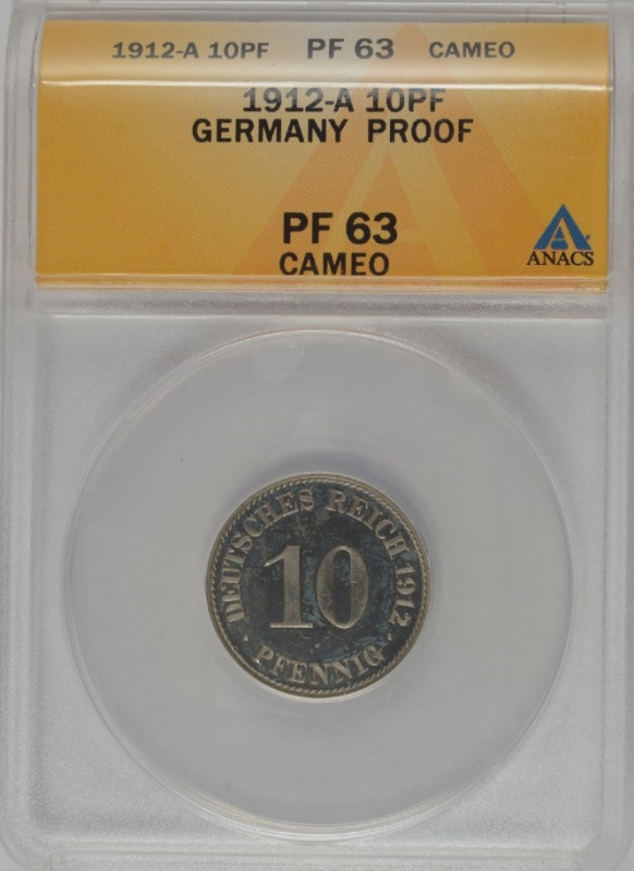 1912 Germany 10 Pfennig Wilhelm II (Small Shield) ANACS PF63