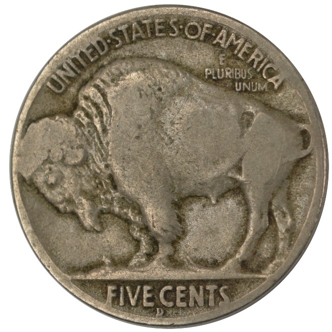 1913-D U.S. 5¢ - Buffalo Nickel (Type 2; Flat Ground) - G+