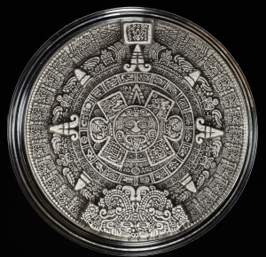 2022 South Korea - Aztec Sun Stone Calender - 2oz Antiqued Silver Stacker