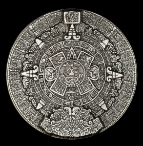2022 South Korea - Aztec Sun Stone Calender - 2oz Antiqued Silver Stacker