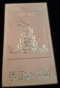 Don't Tread On Me Five Pound .999 Fine Copper Bar