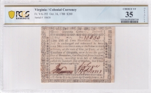 1780 Virginia $200 - Colonial Currency - PCGS Choice VF35 (Details)