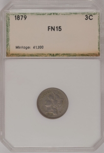 1879 U.S. 3¢ - Three-Cent Nickel - PCI FN15 (Rare!)