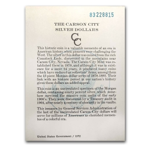 1883 GSA COA - The Carson City Morgan Silver Dollars (3x Pack)