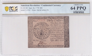 1778 United Colonies $40 - Continental Currency - PCGS Choice UNC64PPQ