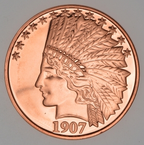 1 oz Copper Round - 1907 $10 Indian - 20 Count Roll