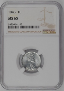 1943 U.S. 1¢ - Steel Lincoln Wheat Cent - NGC MS65