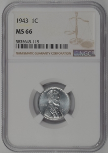 1943 U.S. 1¢ - Steel Lincoln Wheat Cent - NGC MS66