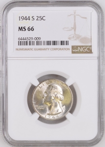 1944-S U.S. 25¢ - Washington Silver Quarter - NGC MS66