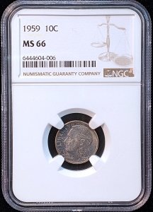 1959 U.S. 10¢ - Roosevelt Silver Dime- NGC MS66 (Toned!)