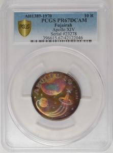 1970 (1389) Fujairah (UAE) 10 Riyals - Apollo XIV - PCGS PR67DCAM