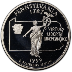 1999-S U.S. 25¢ - Pennsylvania State Washington Quarter - Silver Proof
