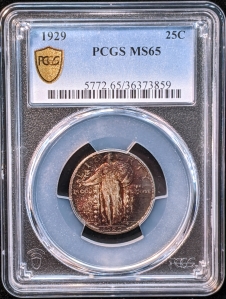 1929 U.S. 25¢ - Standing Liberty Silver Quarter - PCGS MS65 (Toning!)
