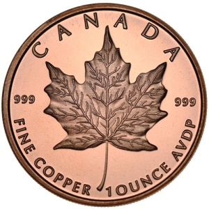 1 oz Copper Round - Canada Maple Leaf - 20 Count Roll