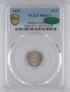 1852 U.S. 3¢ - Silver Three Cent - PCGS MS67+ (Green CAC; Bender Collection)