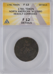 1781 North American 1/2 Penny - Token - ANACS F12 (Details)