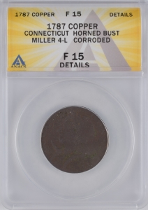 1787 Connecticut Copper - Horned Bust - ANACS F15 (Details)