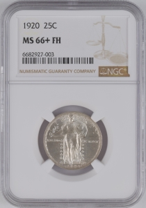 1920 U.S. 25¢ - Standing Liberty Silver Quarter - NGC MS66+FH