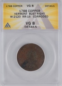 1788 Vermont Copper Colonial - George III - ANACS VG8 (Details)