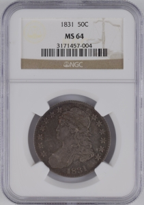 1831 U.S. 50¢ - Capped Bust Silver Half Dollar - NGC MS64 (Toned)
