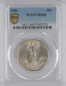 1941 U.S. 50¢ - Walking Liberty Silver Half Dollar - PCGS MS68