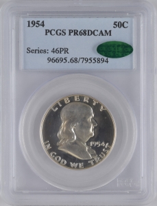 1954 U.S. 50¢ - Benjamin Franklin Half Dollar - PCGS PR68DCAM (CAC)