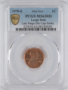 1970-S U.S. 1¢ - Lincoln Memorial Cent - PCGS MS63RD (Large Date; Mint Error)