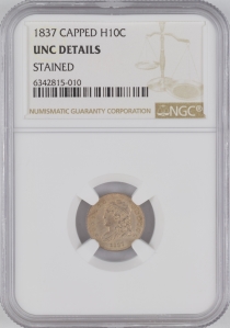1837 U.S. 5¢ - Liberty Capped Bust Silver Half Dime - NGC Unc Details