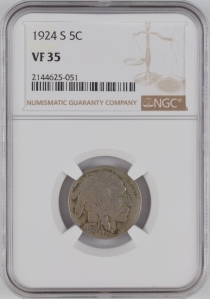 1924-S U.S. 5¢ - Buffalo Nickel - NGC VF35