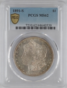 1891-S U.S. $1 - Morgan Silver Dollar - PCGS MS62 (Toned)