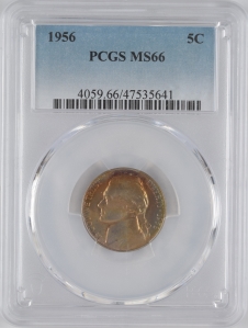 1956 U.S. 5¢ - Jefferson Nickel - PCGS MS66 (Nice Toning!)