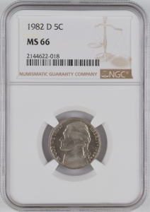 1982-D U.S. 5¢ - Jefferson Nickel - NGC MS66