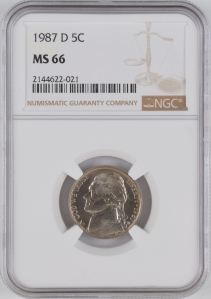 1987-D U.S. 5¢ - Jefferson Nickel - NGC MS66