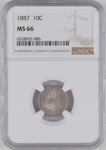 1887 U.S. 10¢ - Seated Liberty Silver Dime - NGC MS66