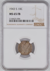 1943-S U.S. 10¢ - Mercury Silver Dime - NGC MS65FB