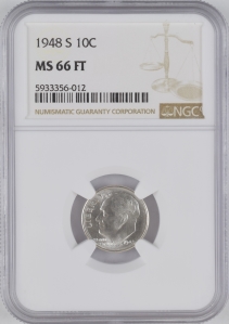 1948-S U.S. 10¢ - Roosevelt Silver Dime - NGC MS66FT